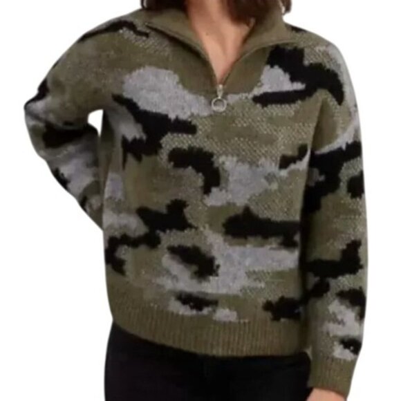 Anthropologie Sweaters - Anthropologie Ferne Quarter-Zip Knit Pullover Sweater Top Camouflage M